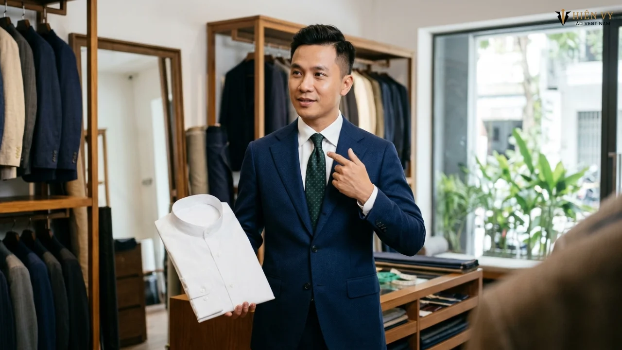 May Áo Sơ Mi Nam Mặc Cùng Vest: Nên Chọn Cổ Bẻ Hay Cổ Trụ?